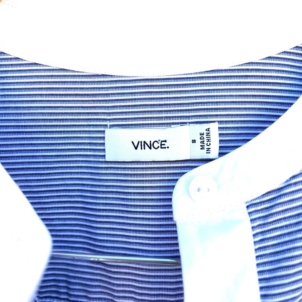 Vince Sleeveless Striped Blue White Tunic Blouse 8 Cotton Coastal Summer Shirt - Picture 3 of 6